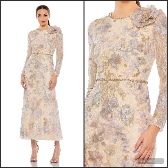 Mac Duggal 11329 Lace Tea Length Gown Dress